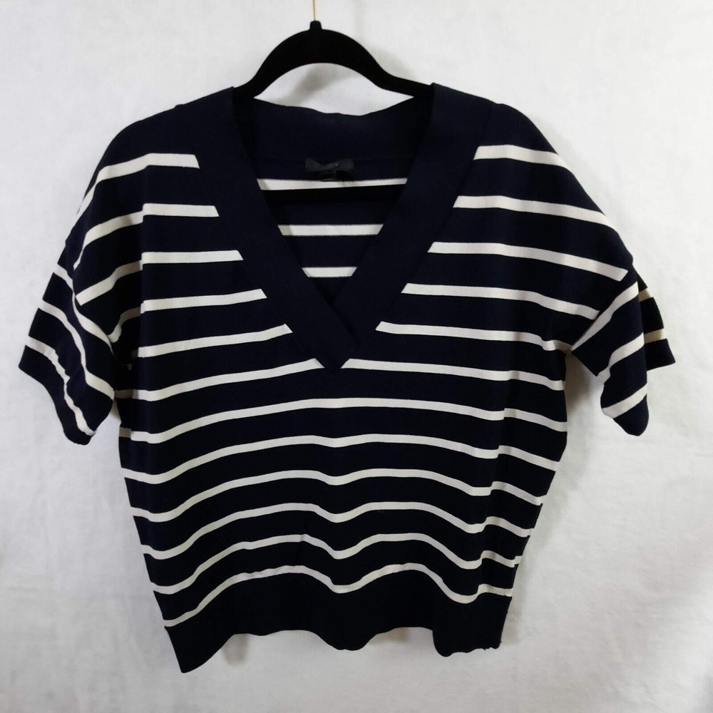 J. CREW Size M Navy & Cream Stripe Short Sleeve Knit Top